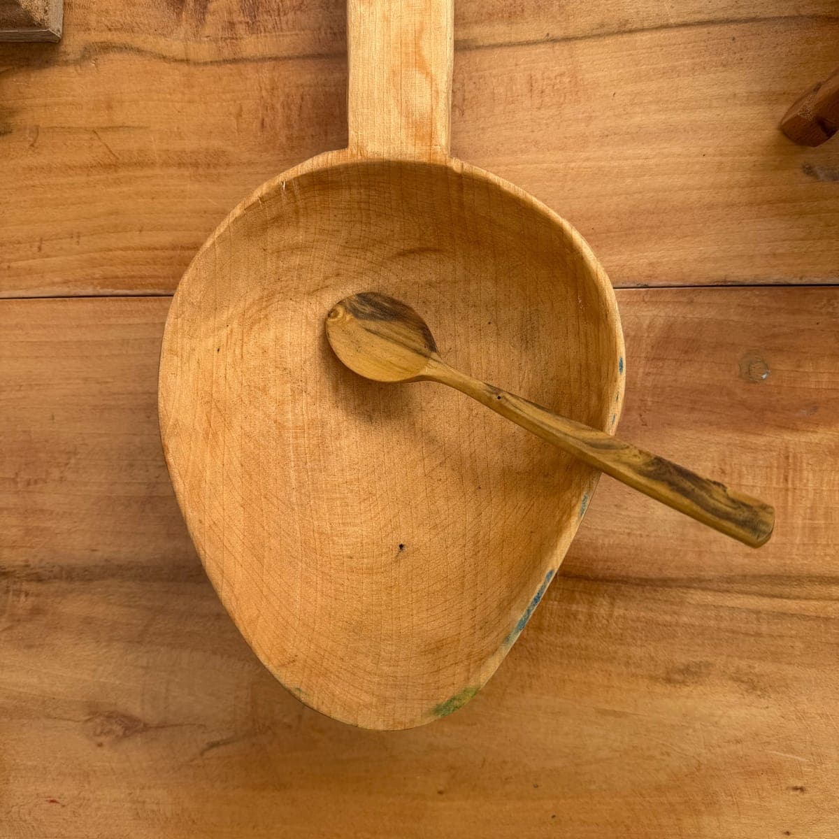 Carved Wooden Scoop & Spoon